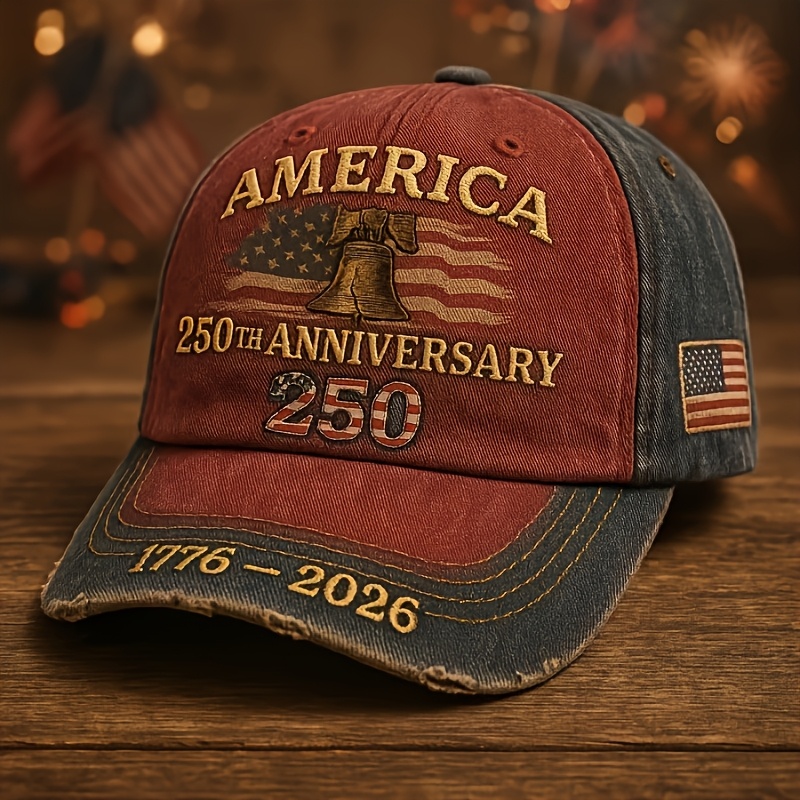1 U.S. Bicentennial + 50th Anniversary Commemorative Red Cap | Retro Baseball Cap, Adjustable Fit, Embroidered U.S. Map & 50-State Motif, Unisex Style, Collectible Historical Edition, Hand Wash