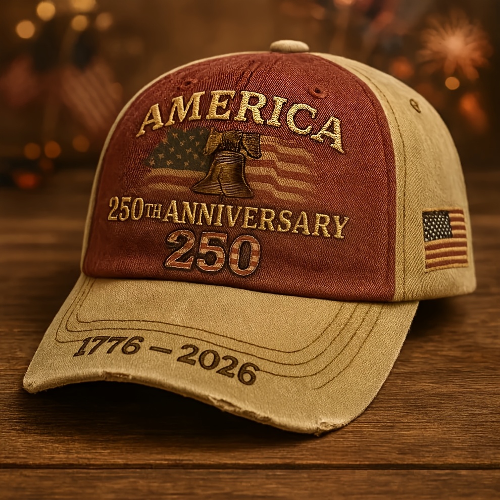 1 U.S. Bicentennial + 50th Anniversary Commemorative Red Cap | Retro Baseball Cap, Adjustable Fit, Embroidered U.S. Map & 50-State Motif, Unisex Style, Collectible Historical Edition, Hand Wash