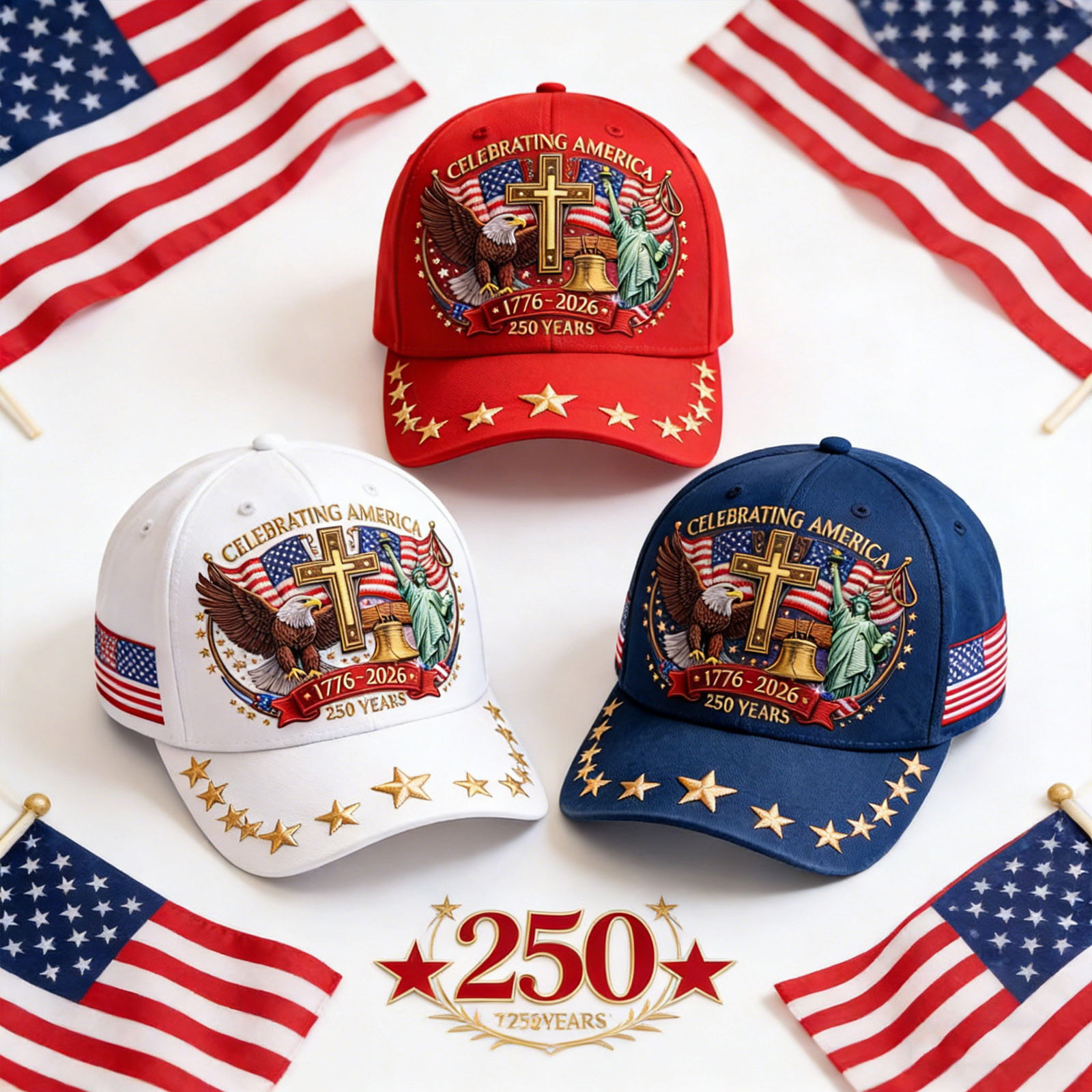 2 USA 250th Anniversary Commemorative Baseball Caps | Patriotic Theme, Independence Day Cap, Unisex, Multiple New Styles, Superior Baseball Hats for Men and Women, Hand Wash or Dry Clean, MORESEC Brand