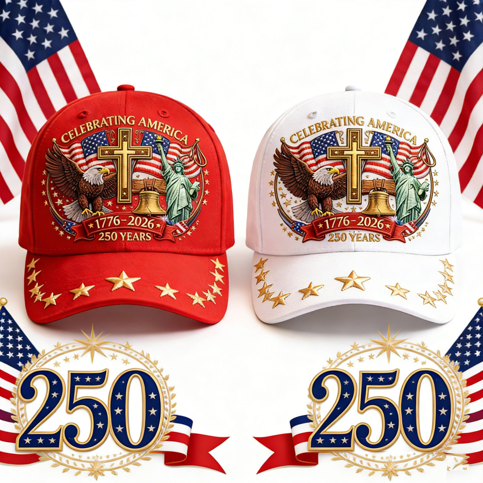 2 USA 250th Anniversary Commemorative Baseball Caps | Patriotic Theme, Independence Day Cap, Unisex, Multiple New Styles, Superior Baseball Hats for Men and Women, Hand Wash or Dry Clean, MORESEC Brand
