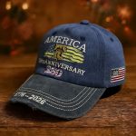 Unisex vintage American 250th Anniversary cap, adorned with 3 exquisite embroidered details - Hand wash/air dry - Non-elastic historical commemorative cap to celebrate the 250th anniversary of the founding of the United States. - Image 4