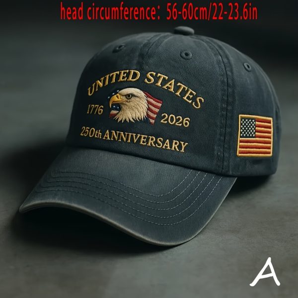 Men's Baseball Cap, 250th Anniversary Patriotic Baseball Cap - Lightweight and breathable, featuring an eagle and 50 stars design, with commemorative dates 1776-2026.