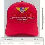 1pc 250th Anniversary Flag - 1776-2026 Embroidered Independence, Freedom & 250 Years Design, Red/White/Blue Patriotic Hat with Winged Emblem, All-Season Casual Wear for 4th of July & National Celebrations - Image 3