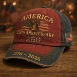 1 U.S. Bicentennial + 50th Anniversary Commemorative Red Cap | Retro Baseball Cap, Adjustable Fit, Embroidered U.S. Map & 50-State Motif, Unisex Style, Collectible Historical Edition, Hand Wash - Image 4