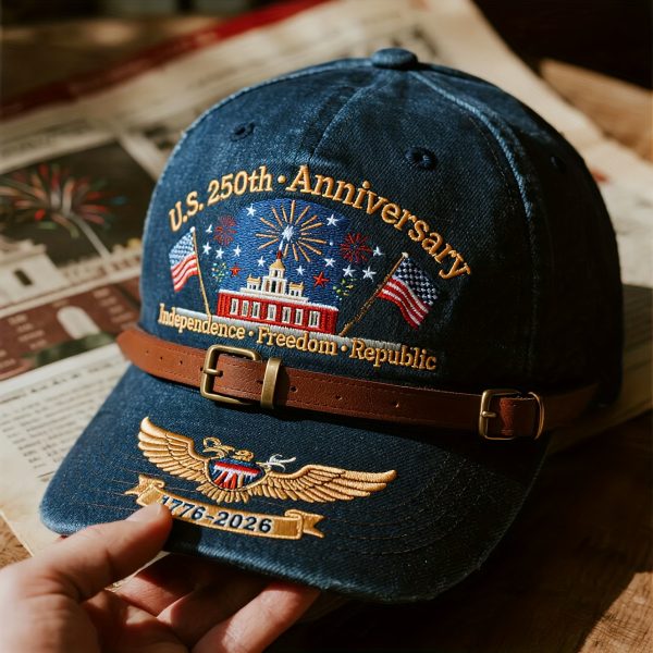 Unisex Adjustable American 250th Anniversary Cap - 1776-2026 Freedom Design with U.S. 250th Anniversary Emblem, Lightweight Snapback Closure, Vintage Washed Style for Men & Women - All-Season Comfort, Ideal for 4th of July, History Celebrations & Casual Attire - 250 Years of American History Commemorative Hat with Stars, Eagle & 1776-2026 Dates - Perfect for Patriotic Use