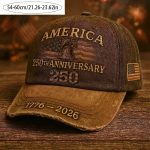 Unisex vintage American 250th Anniversary cap, adorned with 3 exquisite embroidered details - Hand wash/air dry - Non-elastic historical commemorative cap to celebrate the 250th anniversary of the founding of the United States. - Image 2