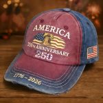 Unisex vintage American 250th Anniversary cap, adorned with 3 exquisite embroidered details - Hand wash/air dry - Non-elastic historical commemorative cap to celebrate the 250th anniversary of the founding of the United States.