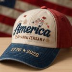 Vintage Distressed Color Block Baseball Caps | 'America 250th Anniversary' Embroidery, Red/White/Blue Fireworks Stars Design, 1776-2026 US Flag Themed Hat for Patriotic Enthusiasts, Retro USA Celebration Cap, and PVC, Machine Washable - Image 4